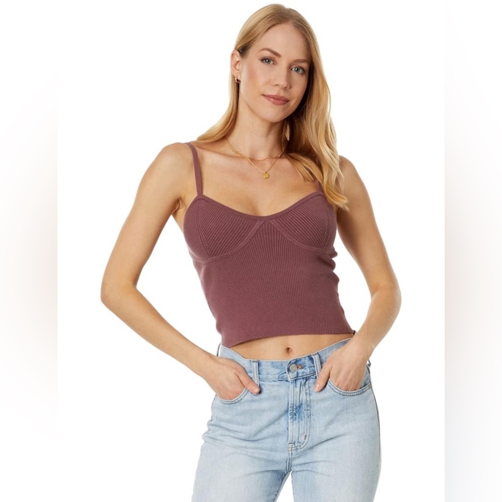Madewell Soft Stretchy Cute Burgundy Corset Top Cropped Ribbed Knit Size Small